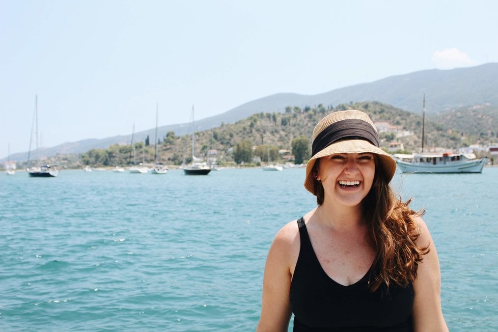 CYA study abroad A person posing in front of a Greek island
