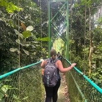 Crossing a sky bridge in Sarapiquí during a course field study!