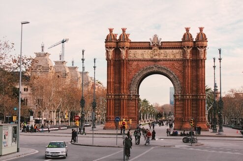 An archway on the street in Barcelona.